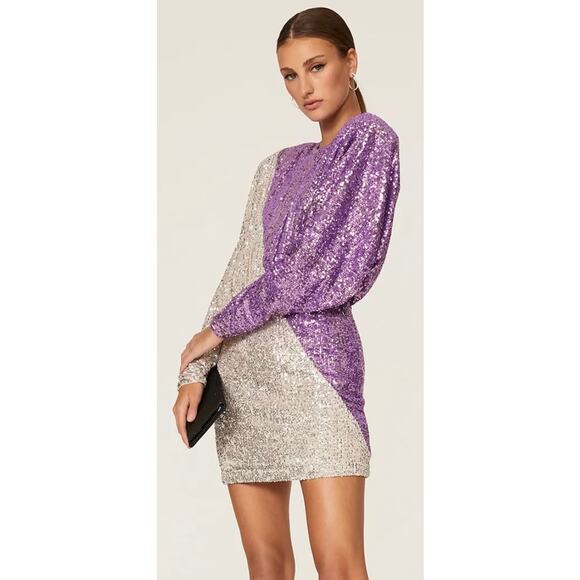 Rotate Birger Christensen Purple and Silver Sequin Billie Mini Dress US 8 - Picture 1 of 11